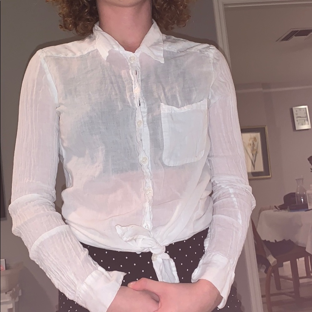 White sheer button down blouse